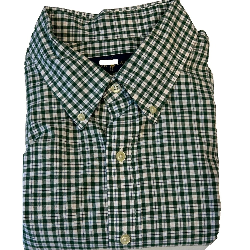 Ralph Lauren‎ Men's Oxford Long Sleeve Shirt XL Green Check Blue Polo Pony Logo